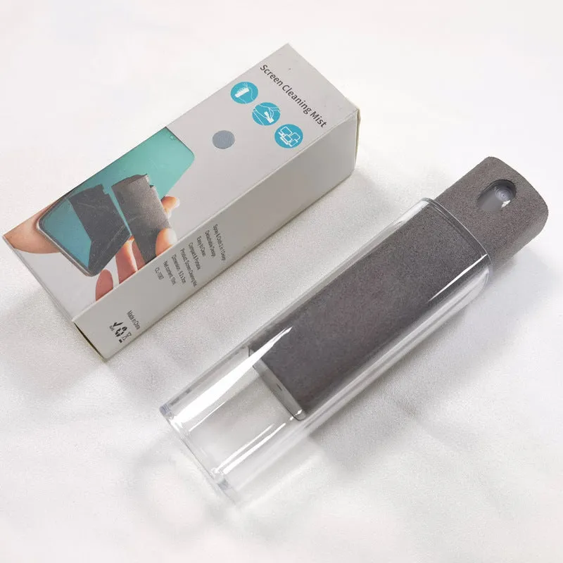 Portable screen cleaner kit with spray bottle and microfiber wipe for electronic displays