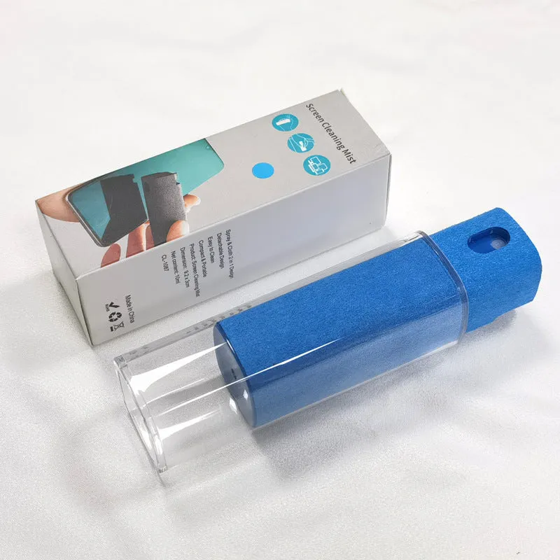Portable screen cleaner kit with spray bottle and microfiber wipe for electronic displays