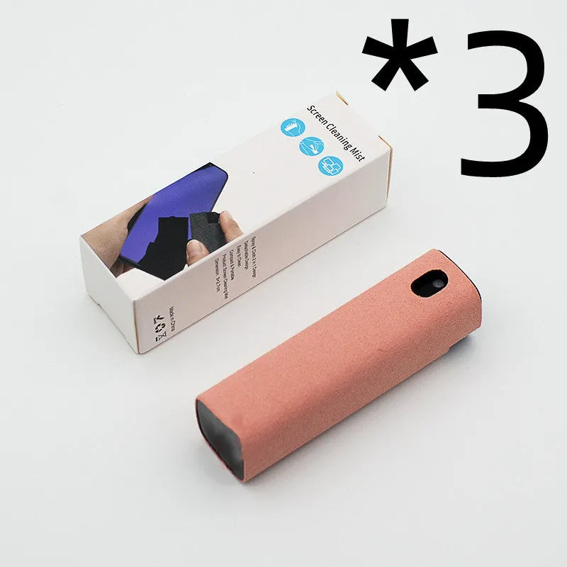 Portable screen cleaner kit with spray bottle and microfiber wipe for electronic displays