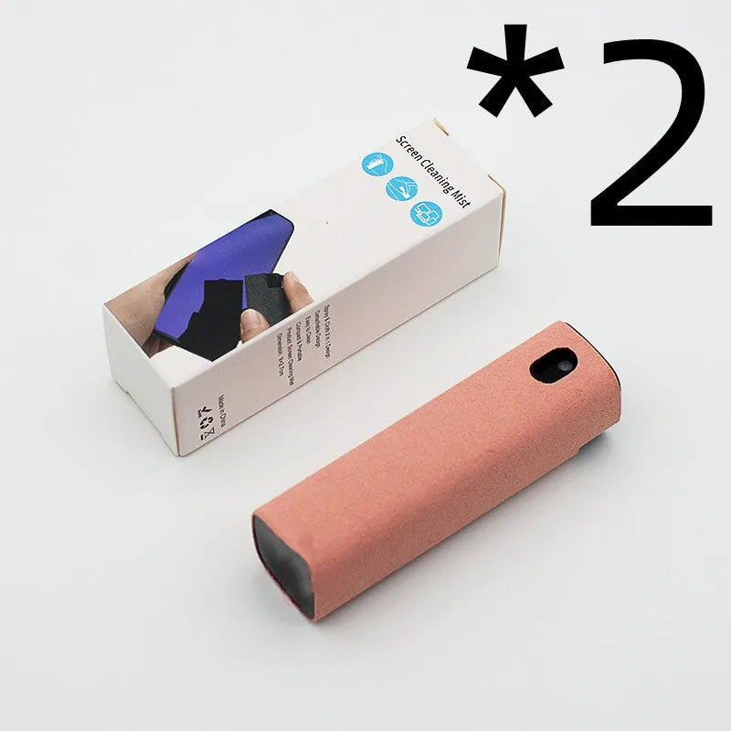 Portable screen cleaner kit with spray bottle and microfiber wipe for electronic displays