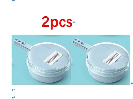 8-in-1 mandoline vegetable slicer with stainless blades, blue, including hand protector and drain basket