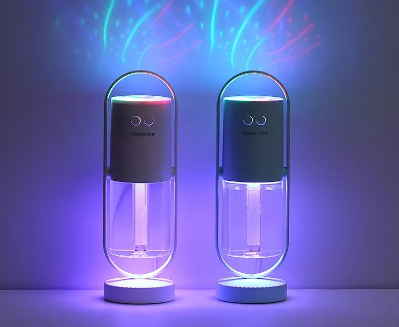 Magic Shadow USB air humidifier with projection lights in pink, blue, or white colours