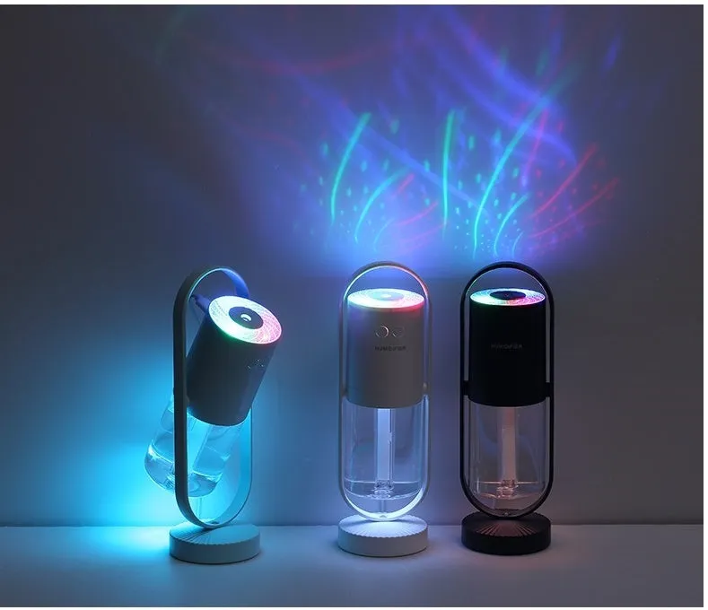 Magic Shadow USB air humidifier with projection lights in pink, blue, or white colours