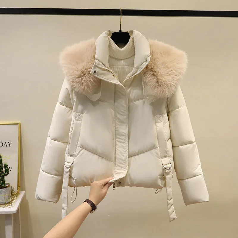 Women's short cotton-padded jacket with stand-up collar in loose style