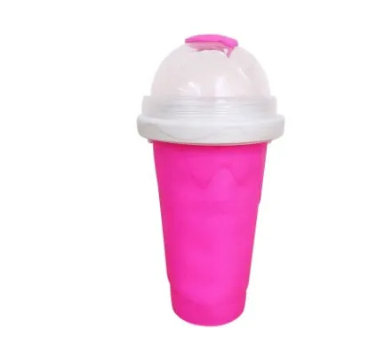 Blue silicone slushy cup with double-layer construction for making frozen drinks without electricity