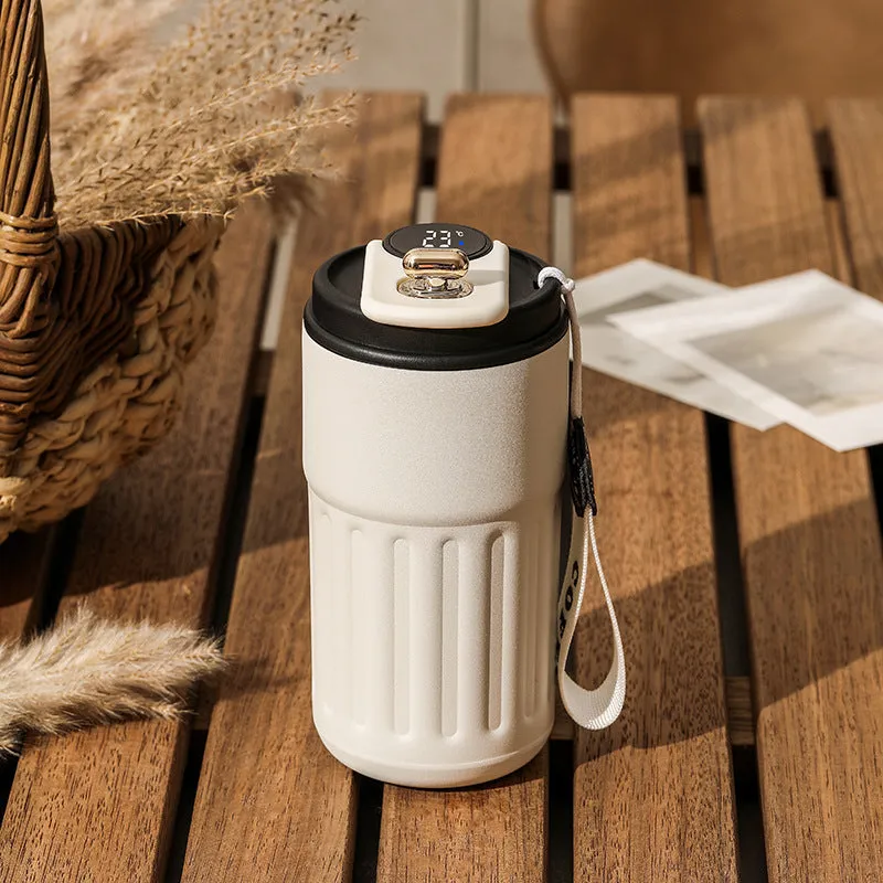 Smart digital thermal bottle 450ml with temperature display, 316 stainless steel liner, available in Fog White Coffee colour