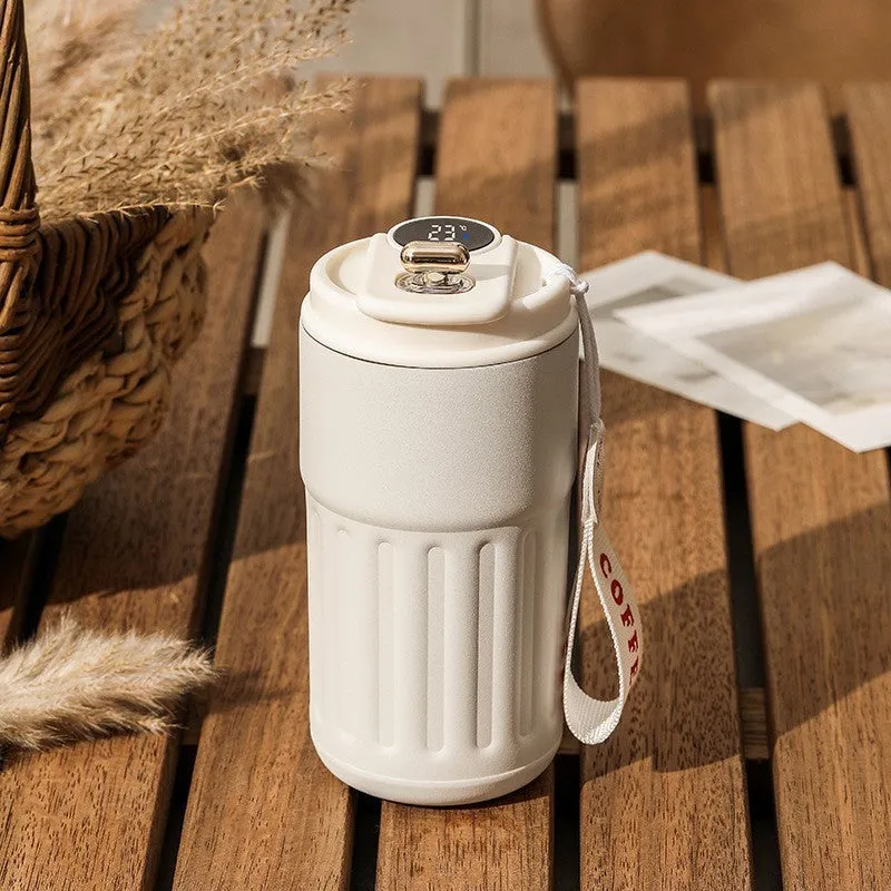 Smart digital thermal bottle 450ml with temperature display, 316 stainless steel liner, available in Fog White Coffee colour