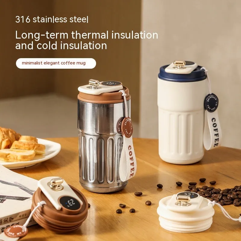 Smart digital thermal bottle 450ml with temperature display, 316 stainless steel liner, available in Fog White Coffee colour