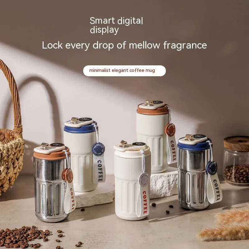 Smart digital thermal bottle 450ml with temperature display, 316 stainless steel liner, available in Fog White Coffee colour
