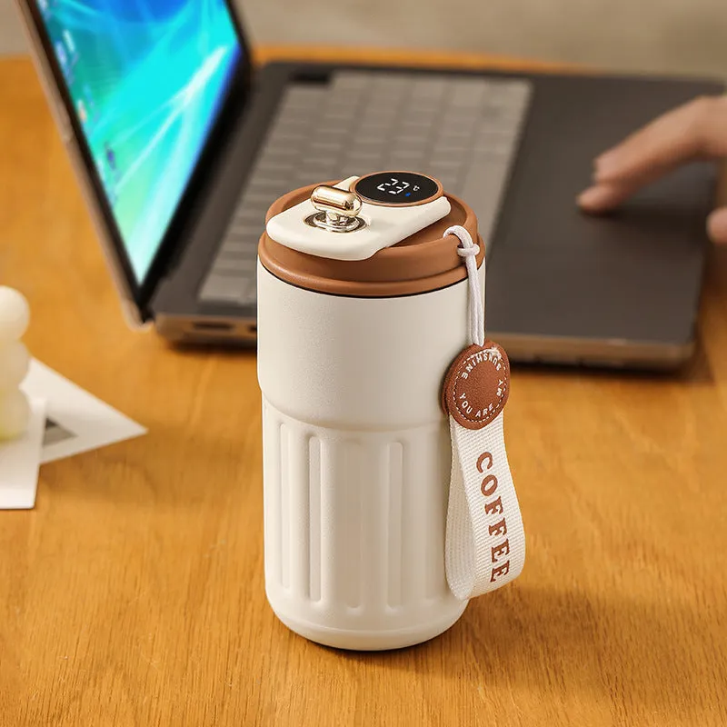 Smart digital thermal bottle 450ml with temperature display, 316 stainless steel liner, available in Fog White Coffee colour