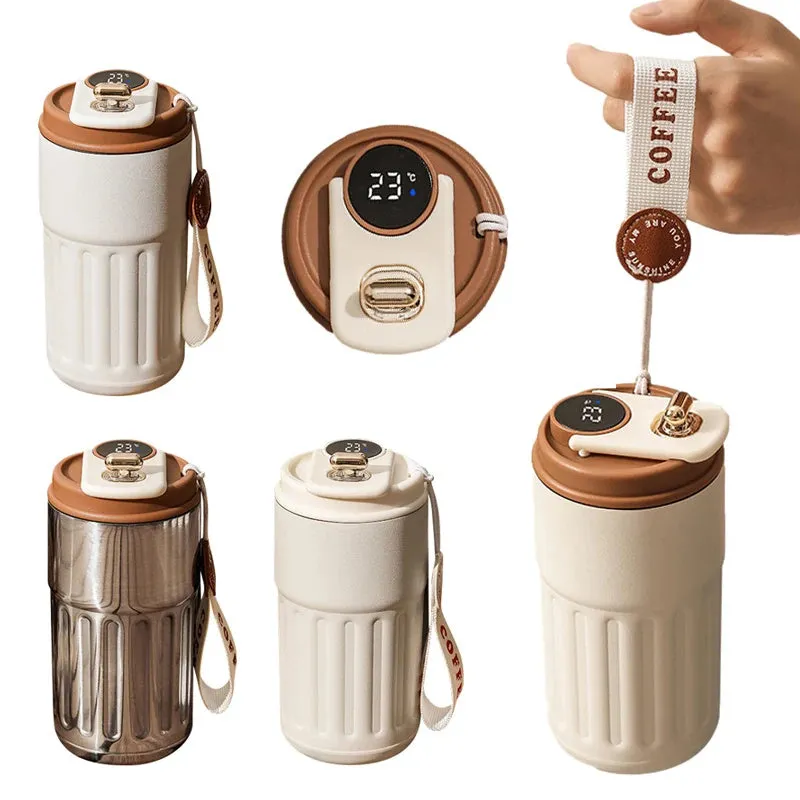 Smart digital thermal bottle 450ml with temperature display, 316 stainless steel liner, available in Fog White Coffee colour