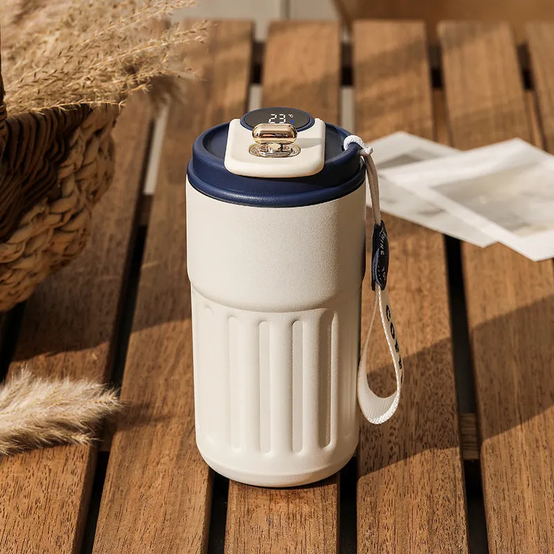 Smart digital thermal bottle 450ml with temperature display, 316 stainless steel liner, available in Fog White Coffee colour