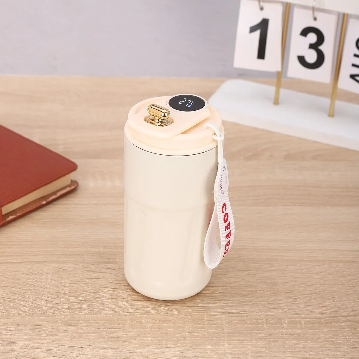 Smart digital thermal bottle 450ml with temperature display, 316 stainless steel liner, available in Fog White Coffee colour