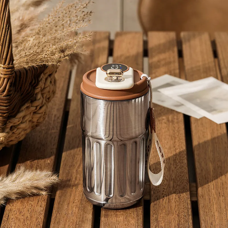 Smart digital thermal bottle 450ml with temperature display, 316 stainless steel liner, available in Fog White Coffee colour