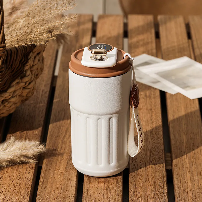 Smart digital thermal bottle 450ml with temperature display, 316 stainless steel liner, available in Fog White Coffee colour