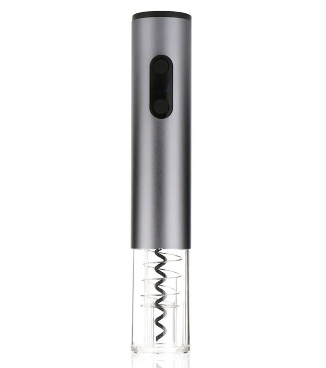 Silver automatic electric wine bottle opener with integrated foil cutter.