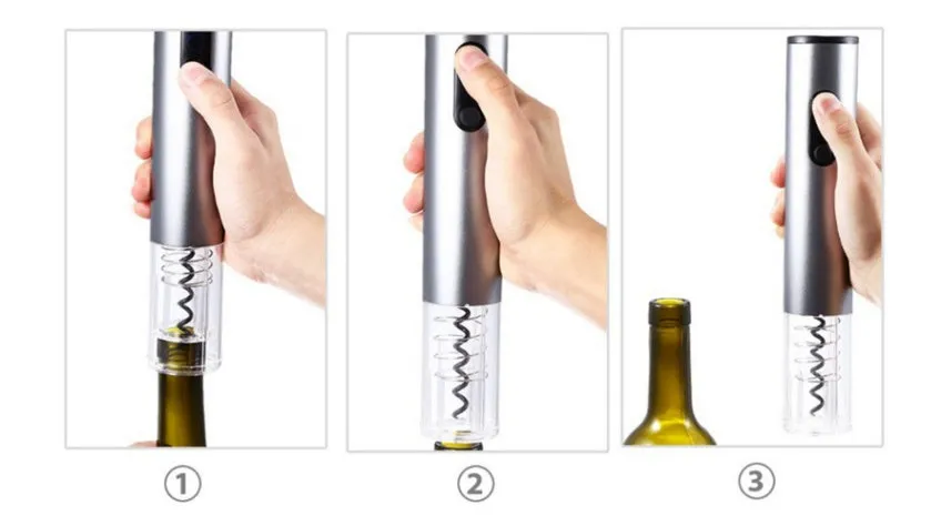 Silver automatic electric wine bottle opener with integrated foil cutter.