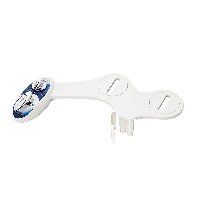 Non-electric bidet toilet spray in blue colour with dual nozzles and remote control