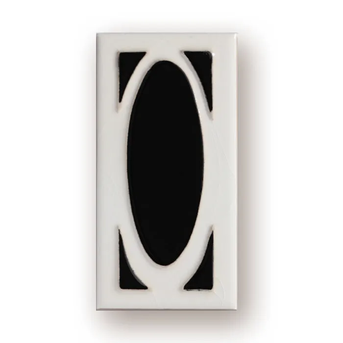 Handmade retro-style ceramic doorplate with an enamel art number on a white background.