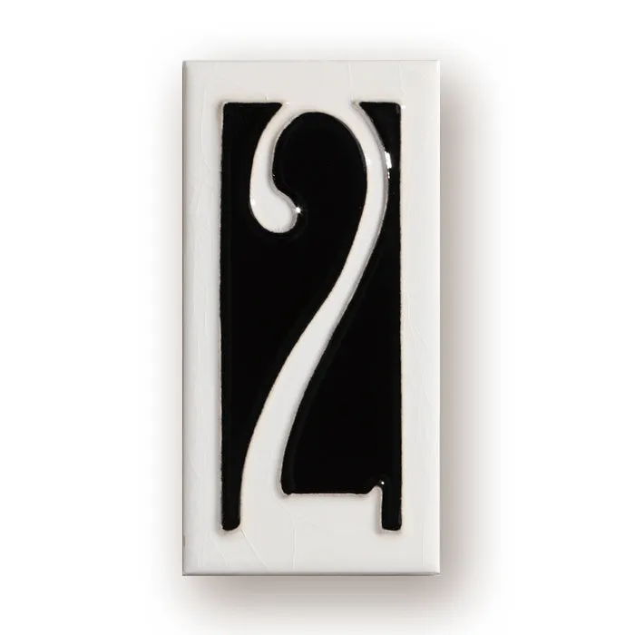Handmade retro-style ceramic doorplate with an enamel art number on a white background.