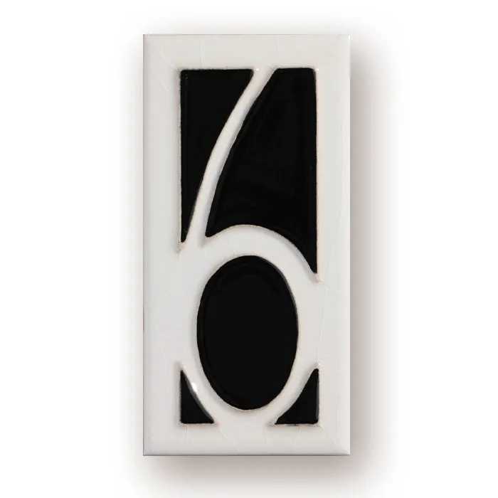 Handmade retro-style ceramic doorplate with an enamel art number on a white background.