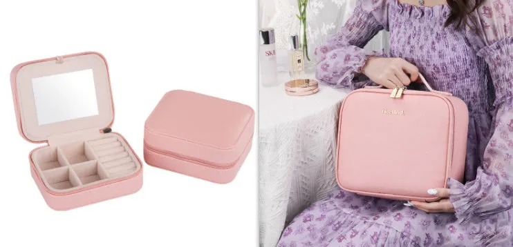 Smart LED cosmetic case with mirror, 12-inch PU leather, white, opened to show large compartment and brush board