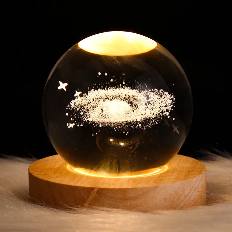 6cm crystal ball night light projecting starry sky patterns with detailed planetary carvings