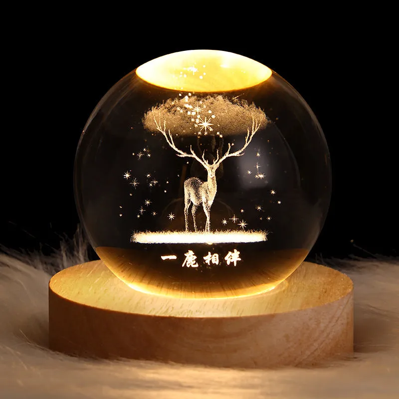 6cm crystal ball night light projecting starry sky patterns with detailed planetary carvings