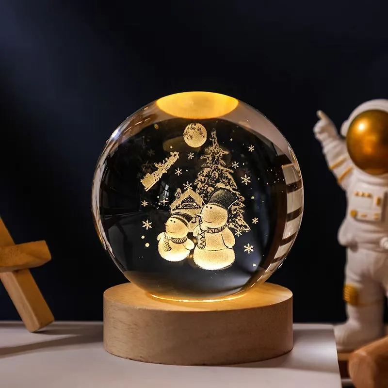 6cm crystal ball night light projecting starry sky patterns with detailed planetary carvings