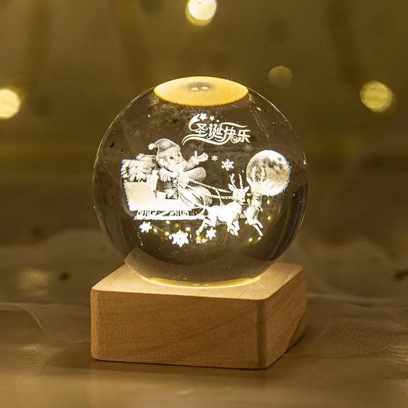 6cm crystal ball night light projecting starry sky patterns with detailed planetary carvings