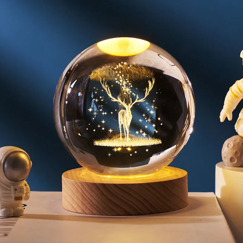 6cm crystal ball night light projecting starry sky patterns with detailed planetary carvings
