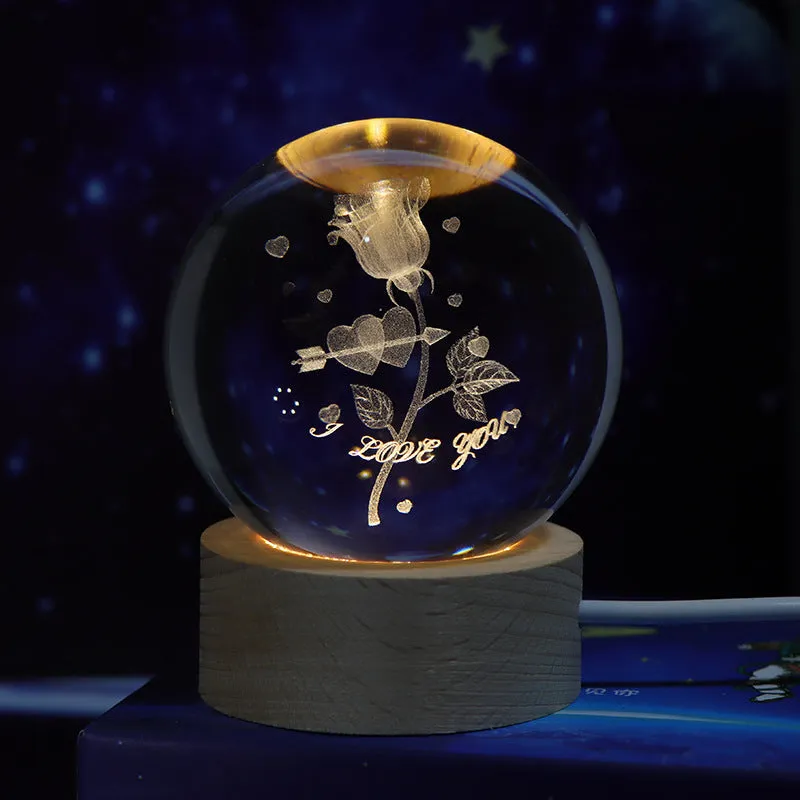 6cm crystal ball night light projecting starry sky patterns with detailed planetary carvings