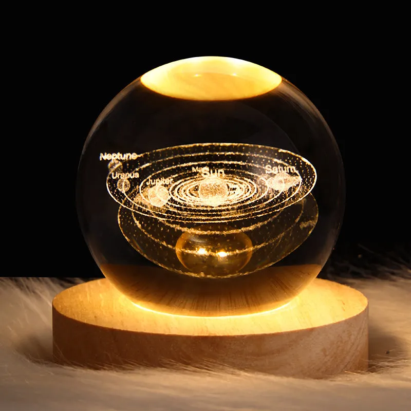 6cm crystal ball night light projecting starry sky patterns with detailed planetary carvings