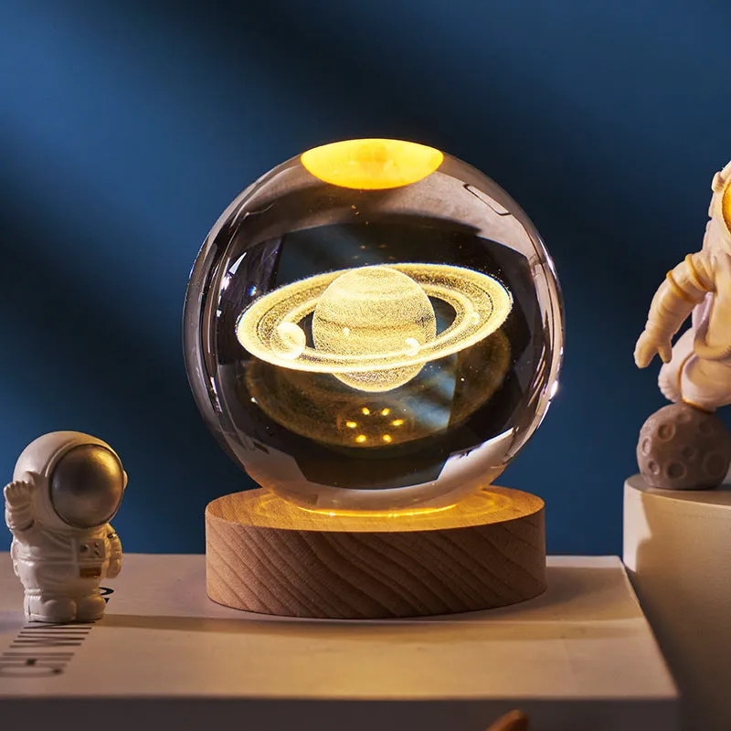 6cm crystal ball night light projecting starry sky patterns with detailed planetary carvings