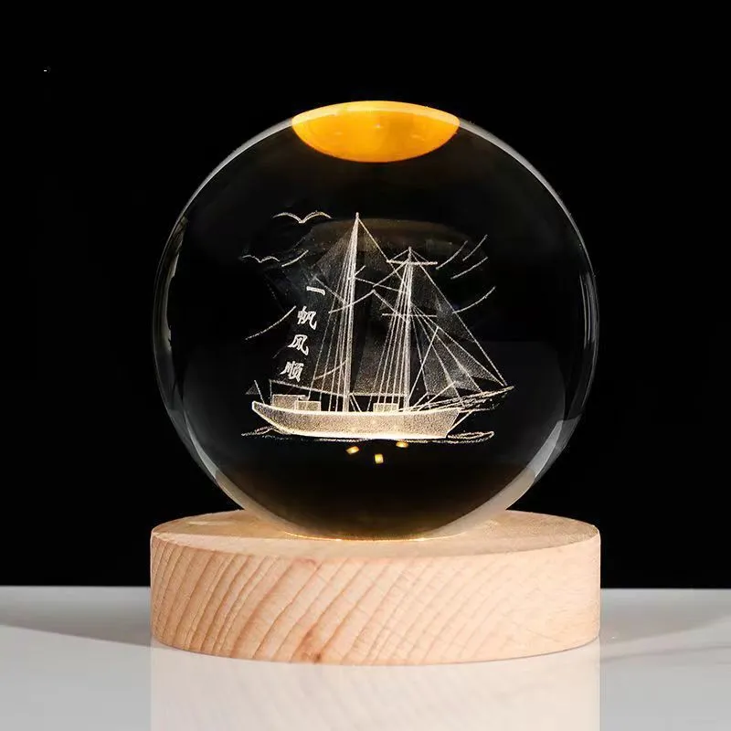 6cm crystal ball night light projecting starry sky patterns with detailed planetary carvings