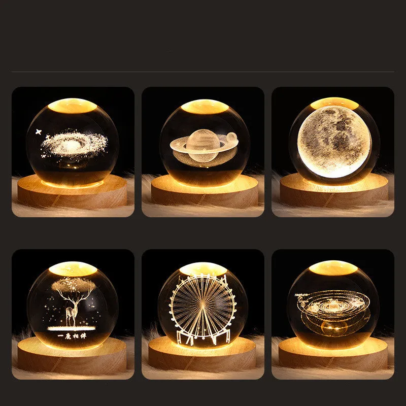 6cm crystal ball night light projecting starry sky patterns with detailed planetary carvings