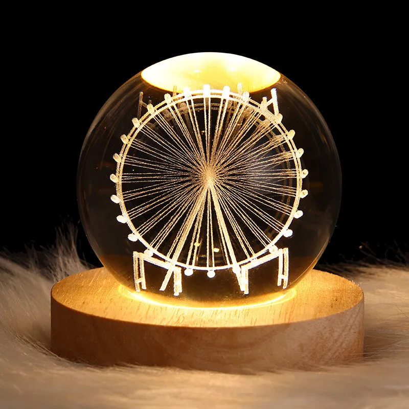 6cm crystal ball night light projecting starry sky patterns with detailed planetary carvings