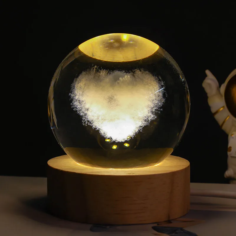 6cm crystal ball night light projecting starry sky patterns with detailed planetary carvings