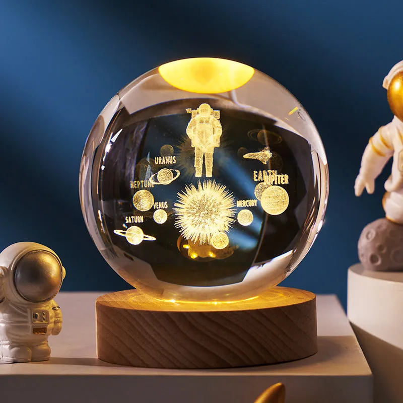 6cm crystal ball night light projecting starry sky patterns with detailed planetary carvings