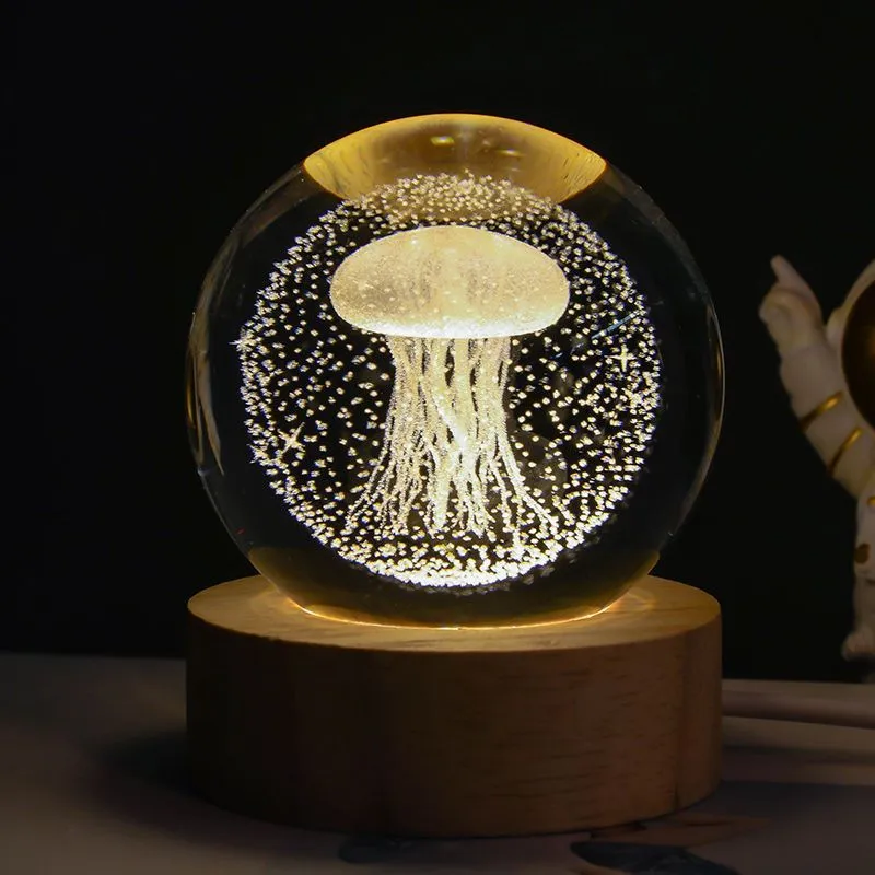 6cm crystal ball night light projecting starry sky patterns with detailed planetary carvings