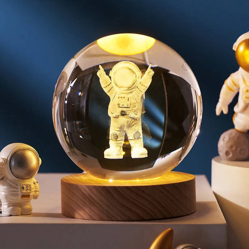 6cm crystal ball night light projecting starry sky patterns with detailed planetary carvings
