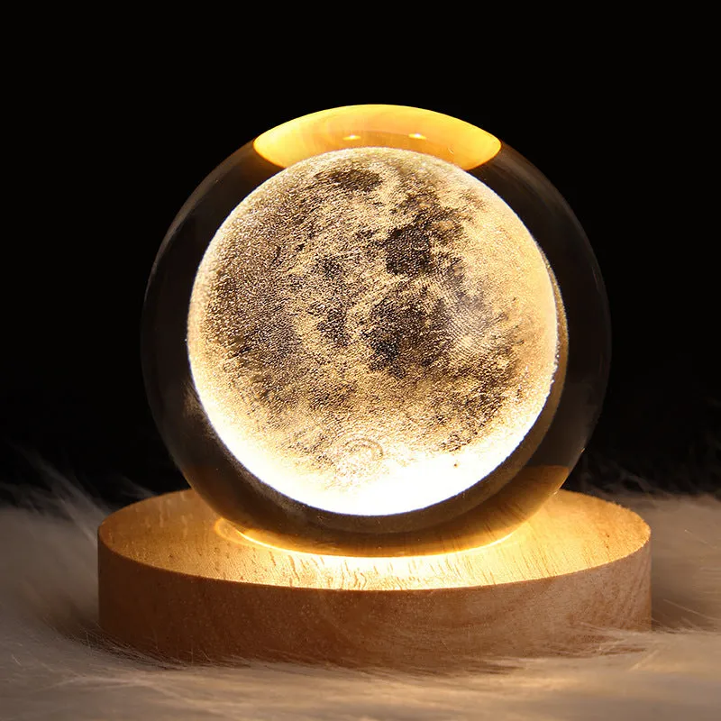 6cm crystal ball night light projecting starry sky patterns with detailed planetary carvings