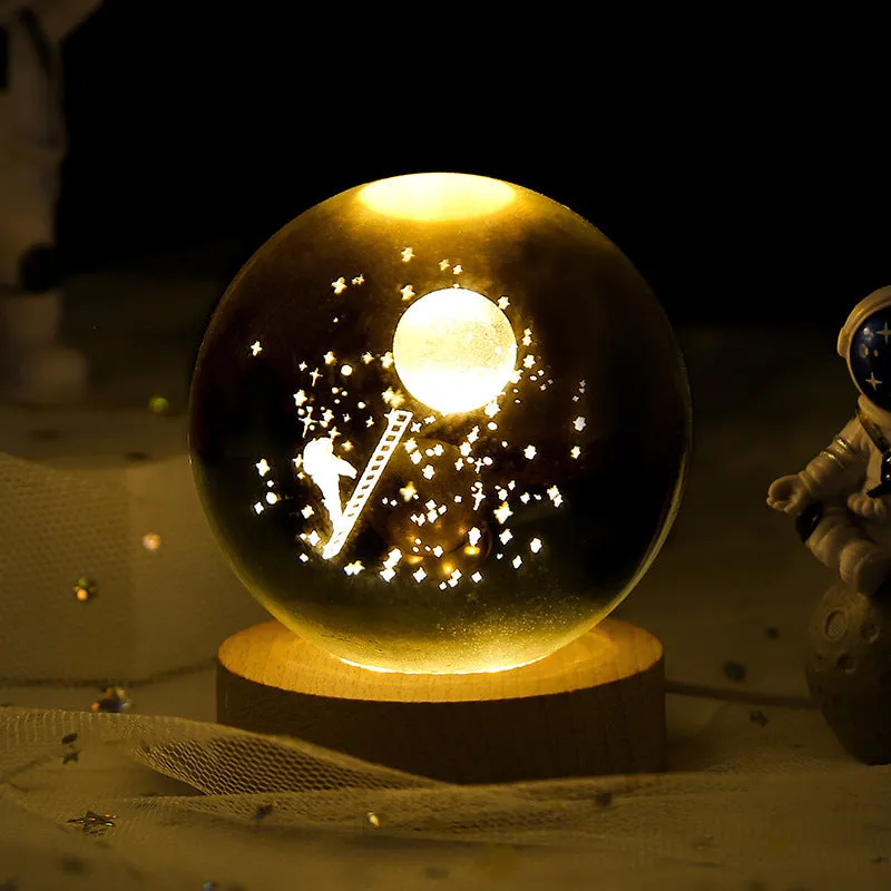 6cm crystal ball night light projecting starry sky patterns with detailed planetary carvings