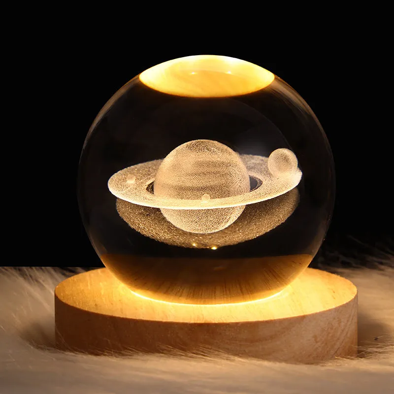 6cm crystal ball night light projecting starry sky patterns with detailed planetary carvings