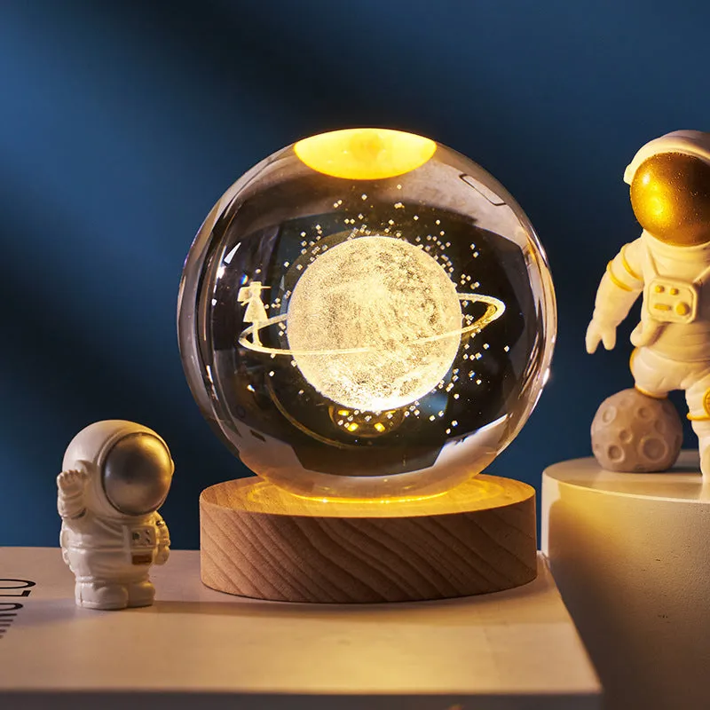 6cm crystal ball night light projecting starry sky patterns with detailed planetary carvings