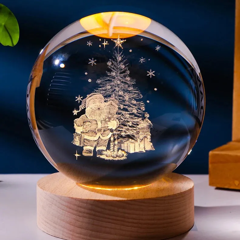 6cm crystal ball night light projecting starry sky patterns with detailed planetary carvings