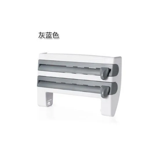 4-in-1 wall-mounted ABS kitchen roll holder dispenser for cling film, foil, tissue and paper towels, 39x10x24cm, in white