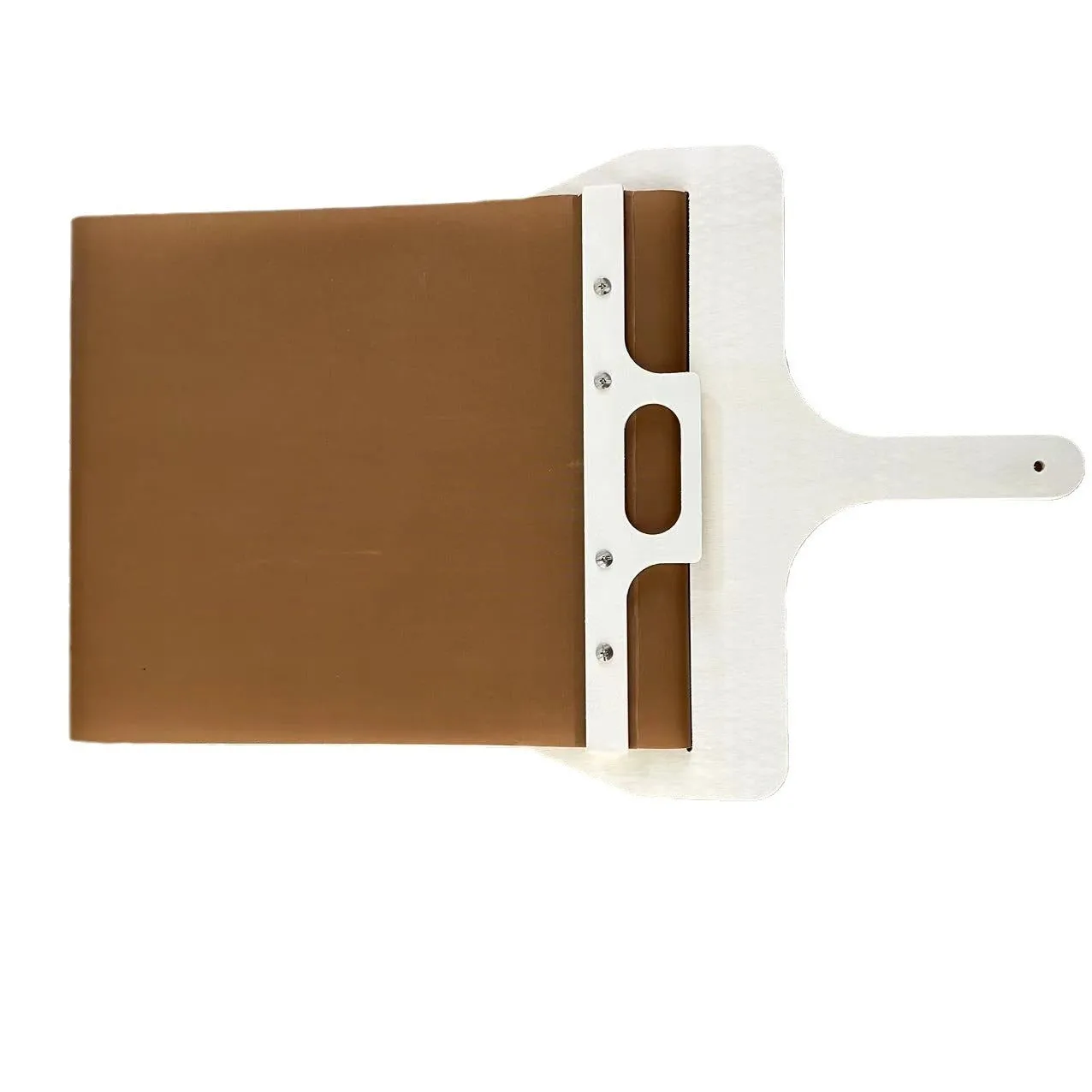 Natural wood sliding pizza peel in log colour with wooden handle, available in three sizes for transferring baked goods
