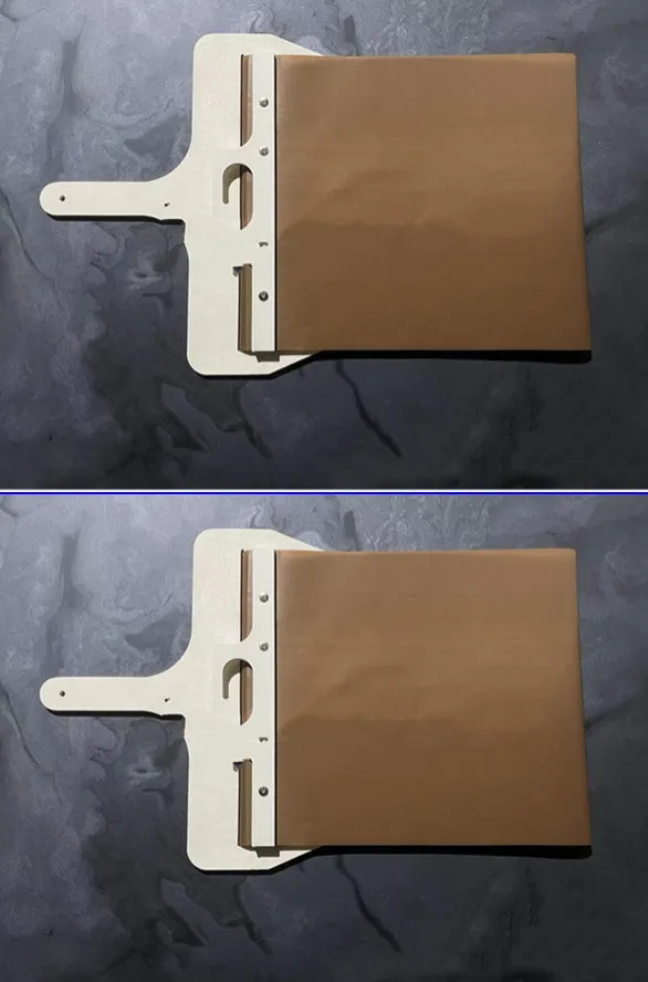 Natural wood sliding pizza peel in log colour with wooden handle, available in three sizes for transferring baked goods