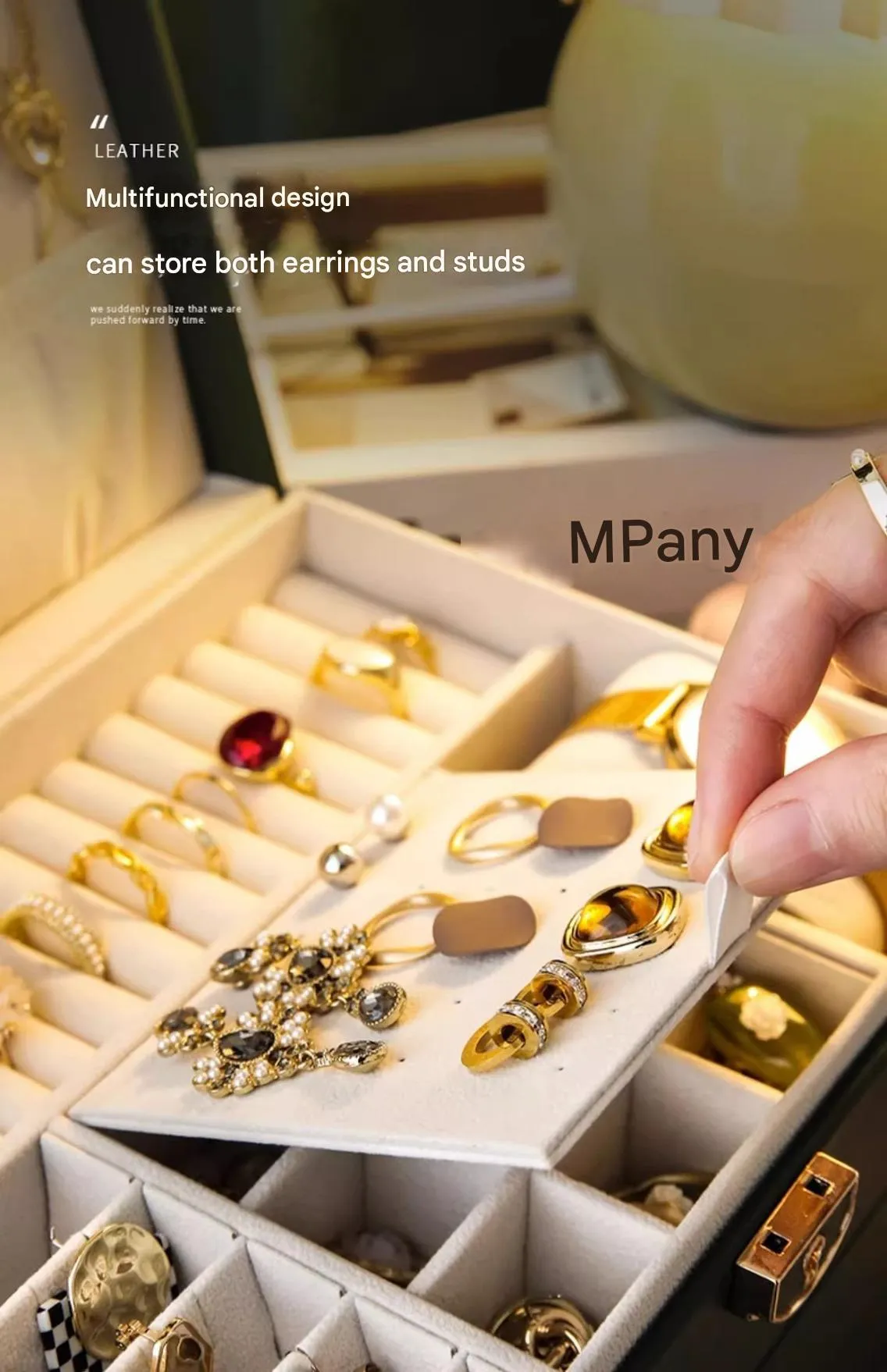 Leather jewellery storage box with three drawers in choice of colours.